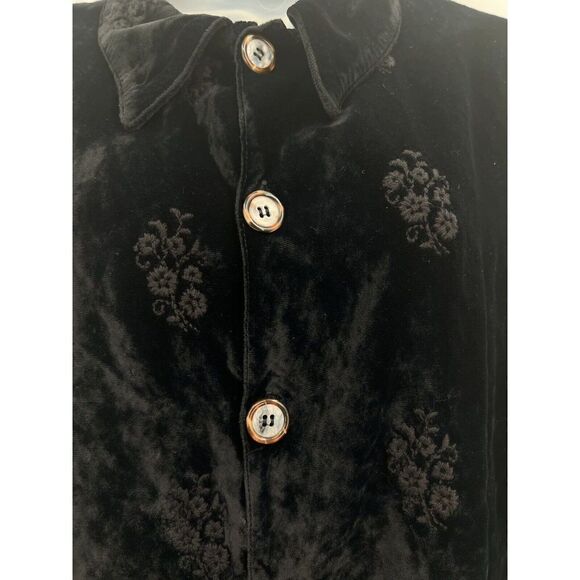 CP Shades Crushed Velvet Rayon Button Down Sz Medium Black Embroidered Top Boho - Picture 7 of 16